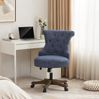 Home Office Chair Adjustable Height Swivel Chair with Wheels Linen Fabric Upholstered Computer Desk Chair with Wooden Legs Comfortable Armless Chair for Home Office Study Studio(Blue)