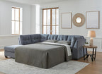 Signature Design by Ashley Marleton Contemporary Left-Arm Facing Tufted 2-Piece Sleeper Sectional with Chaise, Loose Seat Cushions and Bi-Fold Memory Foam Mattress, Full, Blue