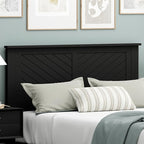 Serene Poplar Wood Full Size Headboard in Black, Modern Farmhouse Panel with Chevron Scoring, Casual Coastal Style, Easy Assembly, Quality Materials