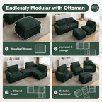110'' Boneless Modular Cloud Couch for Living Room, Comfy Cloud Modular Sectional Couch with Ottoman, Convertible L Shaped Couches for Apartment, Dorm, No Assembly Required, Green Corduroy