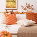 Kevin Textile Fall Pumpkins Pillow Covers 18x18 Inch Set of 2 Cute Autumn Decorative Square Pillowcases Soft Faux Fur Cushions Harvest Gift for Couch Sofa Chair Bedroom Home Decor, Rust