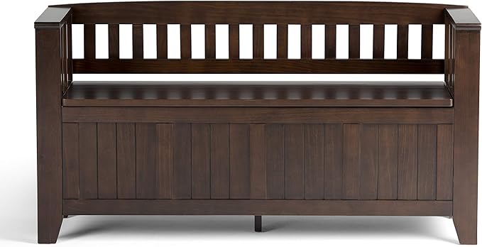 SIMPLIHOME Acadian Entryway Storage Bench - 48 inch Wide Solid Wood Hallway Seat in Brunette Brown, Transitional Bench for Entryway or Living Room with Lift-Up Lid and Spacious Storage