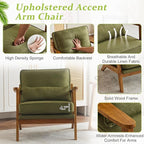 VINGLI Solid Wood Wide Armrests Accent Chair,Upholstered Mid Century Modern Chair with Pillow,Comfy Reading Chair Farmhouse Arm Chair,Chairs Living Room,Bedroom,Guest Room,Linen Fabric,Dark Green
