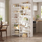 Homykic Double Wide Bamboo Bookshelf White, 6-Tier Large Open Bookcase with 12 Display Shelves, 6ft Tall Freestanding Book Shelf for Home Office, Bedroom, Living Room, Plants