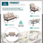 MFSTUDIO Outdoor Patio Furniture Set, 4 PCS Heavy-Duty Metal Patio Conversation Sets for 5, Patio Sectional Sofa Set with High Back 3-Seat Sofa, 2 Fixed Chairs, 1 Coffee Table, 5.5" Thicken Cushions