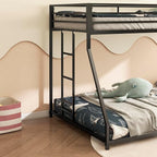 Twin Over Full Bunk Bed for Adults with Stairs Flat Rungs, Metal Bunk Beds Twin Over Full Size for Teens Dorm Bedroom Guest Room,Heavy Duty Bunk Beds with Ladder and Guardrail