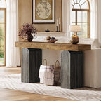 Tribesigns 63" Long Entryway Table, Farmhouse Console Table with 2 Arched Pedestal Legs, Wooden Sofa Console Behind The Couch for Entrance, Hallway, Living Room (Vintage Brown & Grey)