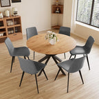 43.2"-59.1" Extendable Round Dining Table Set of 7, Round Kitchen Table with Thickened MDF Board, Oak Coffee Table,Steel Legs