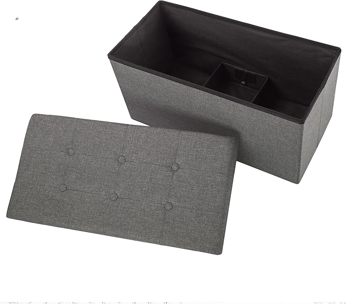 Lavish Home Ottoman Set of 2 - Ottoman Foot Rest, Linen Chest, or Storage Bench Set - 30in Ottomans for Living Room, Bedroom, Dorm Storage (Dark Gray)