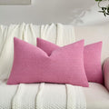 FUTEI Hot Pink Chenille Throw Pillow Covers 12x20 Inch Set of 2,Soft Striped & Diamond Textured Lumbar Pillow Cases,Modern Home Decor for Couch Living Room