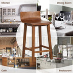 COSTWAY Solid Wood Bar Stools Set of 2, 24.5-inch Counter Height Chairs with Low Back and Footrest, Farmhouse Wooden Armless barstools for Kitchen Island, Dining Room, Cafe, Breakfast, Brown