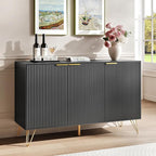 Fluted Buffet Cabinet,Wooden Console Storage with 3 Doors and Adjustable Shelves,Black Sideboard for Entryway,Kitchen,Bathroom,Home Office