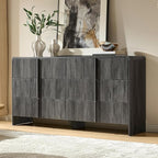 AMERLIFE 63" Fluted 6 Drawer Dresser, Long Modern Chest of Storage Drawers with Pine Handles, Rounded Corners & Anti-Tip Design, Wood Closet Organizer for Bedroom, Living Room, Nursery, Black