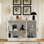 Anystyle 43.3”W White 3 Door Buffet Cabinet, Coffee Bar with Adjustable Shelf, Kitchen Sideboard for Living Room, Kitchen