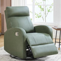 Swivel Rocker Recliner, Faux Leather Rocking Recliner Chair with Manual Adjustable Footrest, Reclining Chair Nursery Glider Recliners for Small Spaces, Living Room, Dark Green