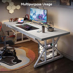 LITTLE TREE 70.8-Inch Large Executive Desk, Extra Long Computer Office Desk Workstation, Modern Simple Style Laptop Table, Sturdy Wooden Writing Workstation for Home White