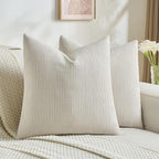 FUTEI Beige Decorative Throw Pillow Covers 16x16 Inch Set of 2,Soft Cozy Wheat Ear Striped Patterns Cushion Cases,Modern Home Decor for Couch Bed Living Room