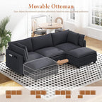 Vesgantti 109" L Shaped Cloud Sectional Couch, Comfy Corduroy Upholstered Modular Couches for Living Room, Modern 3 Seater Sectional Sofa with Ottoman Deep Seat, Dark Grey