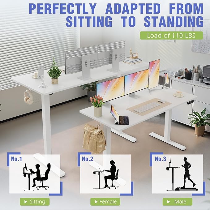 Homall Height Adjustable Electric Standing Desk, Memory Stand up Desk with Headphone Hook, Home Office Desks with Splice Board