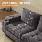 84" Loveseat Couch for Living Room,Modern Chenille Upholstered Sofa with Adjustable Storage Armrest,Cup Holders,USB & Type-C Ports,Solid Wood 2-Seater Loveseat Sofa for Apartment(Deep Gray)