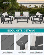 SERWALL HDPE Outdoor Furniture Set, 7 Piece All Weather Wood-Like Outdoor Sofa Sectional Couch, Grey Patio Furniture Set with Khaki Cushions