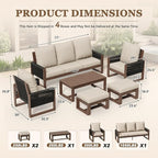 6 Piece Patio Furniture Set with 3-Seat Sofa, 2 Porch Armchairs, 2 Ottoman and 1 Coffee Table Wicker Outdoor Conversation Set for Garden, Terrace, Porch, Balconies, Lawns