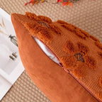 Kevin Textile Fall Floral Pillow Covers 18x18 Inch Set of 2 Cute Flowers Embroidery Decor Soft Plush Faux Fur Throw Pillows Pillowcases for Holiday Harvest Decor Sofa Couch Bedroom, Rust