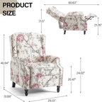 Recliner Chair, Upholstered Wingback Floral Pushback Armchair with Adjustable Backrest & Footrest, Comfy Accent Chair for Small Spaces, Living Room, Bedroom-Plants Floral, Set of 1