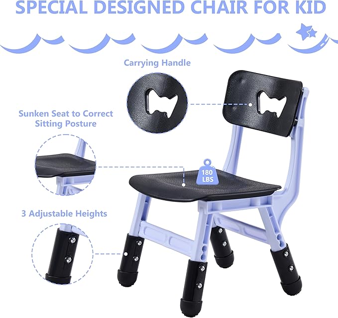 Kids Table & Chairs Set (2 Chairs), Height Adjustable Toddler Table and Chair Set for Kids Ages 3-8 with Graffiti Desktop, Learning & Art Activity Desk for Classroom, Home, Daycare (Black)