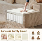 Cloud Sectional Couch with Chaise, Boneless U-Shaped Cloud Couch with Deep Seat, Soft Plush Modern Minimalist Sofa, Assembly Free Modular Floor Sofa for Office Living Room Apartment, Beige