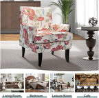 HULALA HOME Modern Accent Chairs Set of 2, Farmhouse High Back Floral Chairs with Wooden Legs & Nail Head Trim, Comfy Upholstered Armchairs for Living Room/Bedroom (Red Yellow Floral)