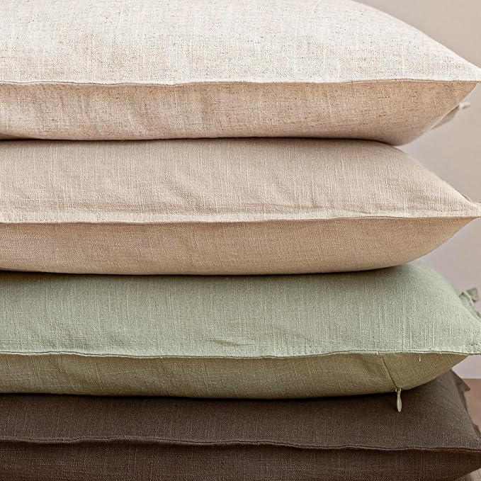 Foindtower Pack of 2, Decorative Linen Solid Throw Pillow Covers Soft Accent Cushion Case Boho Farmhouse Pillowcase for Chair Couch Sofa Bedroom Living Room Home Decor 26 x 26 Inch Light Sage Green