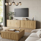 Sideboard Buffet Cabinet with Storage, Modern Accent Cabinet with Arched Doors, Boho Modular Media Console, 67" Large Minimalist Credenza for Living Room Kitchen Dining Room Entryway, Oak