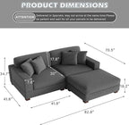 Modular Sectional Couches for Living Room, Modern Loveseat 2-Seater Sofa Couch with Ottoman, Upholstered Couches for Living Room Bedroom, Grey