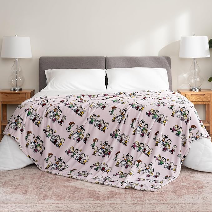 Berkshire Blanket Peanuts® VelvetLoft® Cute Character Snoopy Plush Blanket,Peanuts Laughing Robe Lilac,Full/Queen 90 in x 90 in (Official Peanuts® Product)