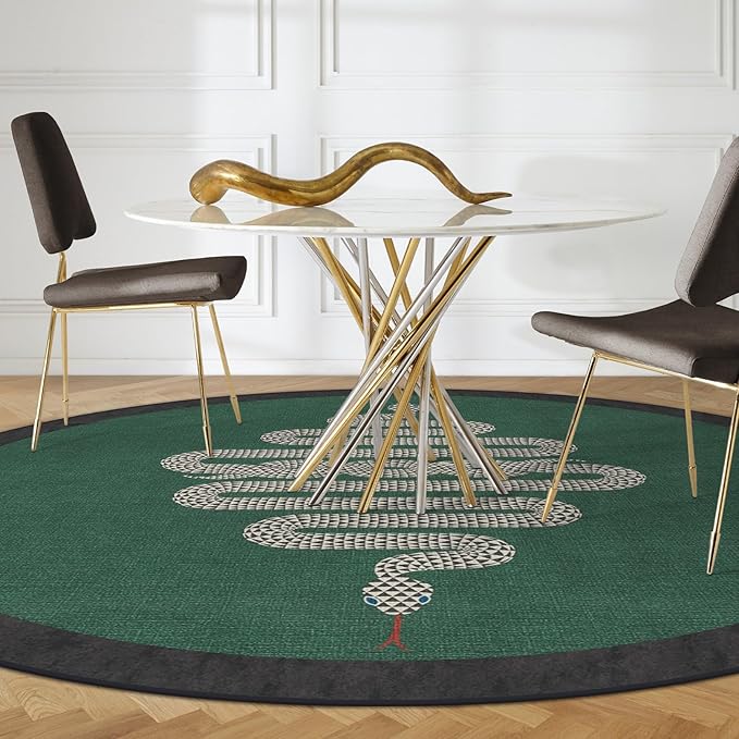 RUGGABLE x Jonathan Adler Machine Washable Modern Area Rug – Venom Emerald 8 ft Round, Stain-Resistant, Non-Slip – Large Rugs for Living Room, Bedroom, Hallway, Entryway & Office–with Standard Pad