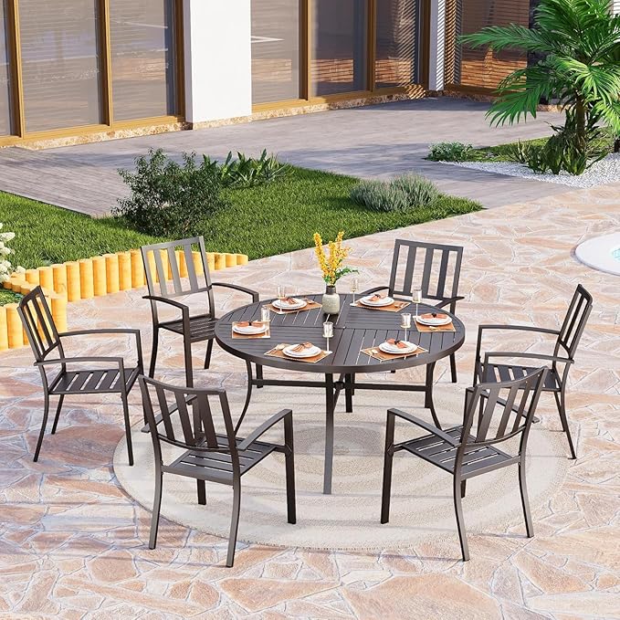 PHI VILLA 2 Pcs Patio Metal Dining Chairs, Outdoor Wroght Iron Seating Dining Chairs, Stackable Bistro Chair for Garden, Backyard, Lawn, Supports 300 lbs