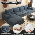 136.6'' L-Shaped Modern Modular Sectional Cloud Couch, 4-Seat Chenille Deep-Seat Sofa with Pillow for Living Room, Bedroom, Apartment, Ocean Blue