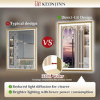 Keonjinn 42” x 36” LED Bathroom Mirror with Frontlit & Backlit, Gold Metal Framed Beveled Edge Mirror for Wall, LED Mirror with Anti Fog, Stepless 3-Color Temperature, UL-Listed LED Driver