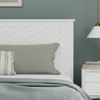 Serene Poplar Wood King Size Headboard in White, Modern Farmhouse Panel with Chevron Scoring, Casual Coastal Style, Easy Assembly, Quality Materials