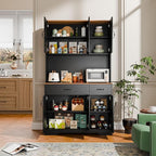 Cozy Castle 71" Tall Kitchen Hutch Cabinet with Drawers and Power Outlet, Farmhouse Pantry Storage Cabinet, Large Wood Coffee Bar Microwave Stand Cupboard for Dining Room Living Room, Black