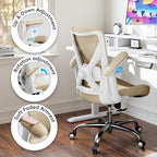 Office Home Ergonomic Desk Chair-Computer X-Shaped Chair Mesh PU Leather with Adjustable Lumbar Support-Executive Chair High Back Flip-Up Arms for Long Hours (Khaki-No Headrest)