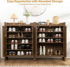 SICOTAS Shoe Cabinet Set of 3, Large Capacity Shoe Storage Organizer Cabinet, Tall Rattan Shoe Cabinet with Doors and Shelves, 6-Tier Farmhouse Boho Wooden Storage Cabinet for Entryway Hallway