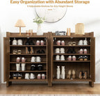 SICOTAS Shoe Cabinet, 24 Pair Shoe Storage Organizer Cabinet, 41" Tall Rattan Shoe Cabinet with Doors and Shelves, 6-Tier Farmhouse Boho Wooden Storage Cabinet for Entryway Hallway Closet