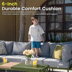 Sundale Outdoor 3 Pieces Patio Furniture Set, Metal Outdoor Sectional Sofa with 6 Inch Olefin Cushion and Coffee Table, All-Weather Modern Outdoor Conversation Sets (Green Frame)