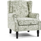 UIXE High Back Floral Accent Chairs Set of 2, Fabric Upholstered Armchair Wingback Arm Chair for Living Room, Nailhead Trim Single Sofa Bedroom Side Reading Seat with Solid Wood Legs - Rococo Green