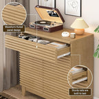 Fluted Buffet Cabinet with Storage, Coffee Bar Cabinet with a Drawer, Sideboard Buffet Kitchen Storage Cabinets with Adjustable Shelves for Living Room, Kitchen, Natural Oak