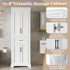 Tall Freestanding Storage Cabinet with 4 Doors & One Drawer, Multi-Purpose Organizer with Adjustable Shelf for Bathroom, Office, Living Room, White