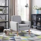 Lohoms Accent Chair Set of 2 Living Room, Fabric Upholstered Comfy Reading Chair, Mid Century Modern Armchair for Bedroom, Home Office, Padded Seat Sofa Chairs with Wood Legs, Grey