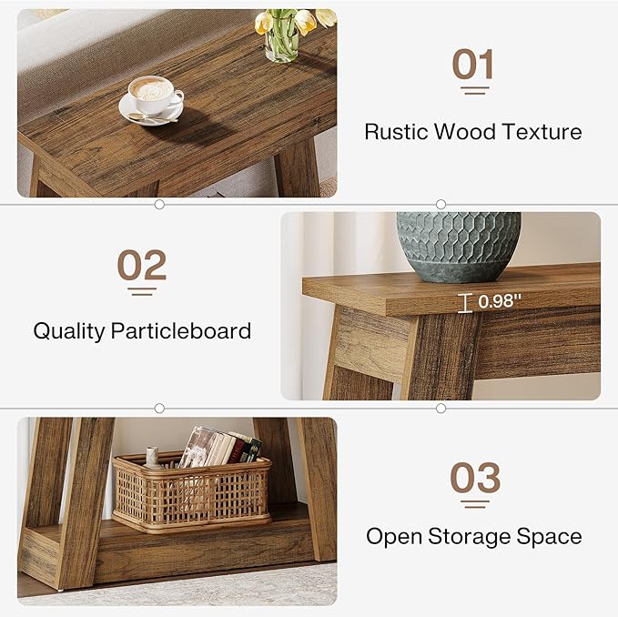 Tribesigns Wood End Table, Small Side Table with 2 Storage Shelves, Rustic Accent Narrow Nightstand for Living Room, Bedroom (1)